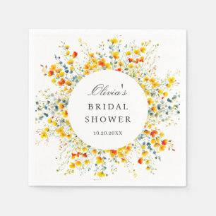Elegant Watercolor Wild Flowers Bridal Shower Napkin