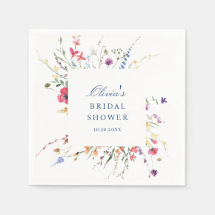 Elegant Watercolor Wild Flowers Bridal Shower Napkin