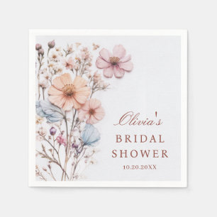 Elegant Watercolor Wild Flowers Bridal Shower Napkin