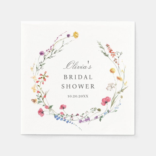 Elegant Watercolor Wild Flowers Bridal Shower Napkin (Front)