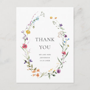 Elegant Watercolor Wild Flowers Floral Thank You Postcard