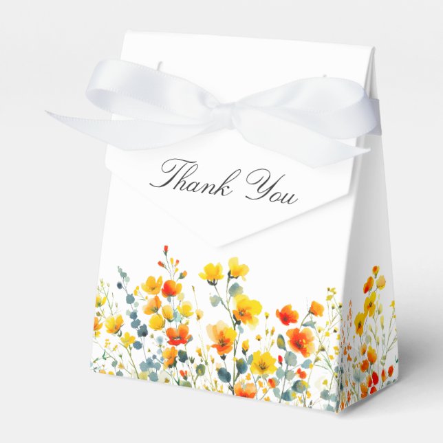 Elegant Watercolor Wild Flowers Floral Wedding Favour Box (Front Side)