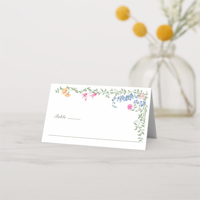 Elegant Watercolor Wild Flowers Floral Wedding Place Card (Front)