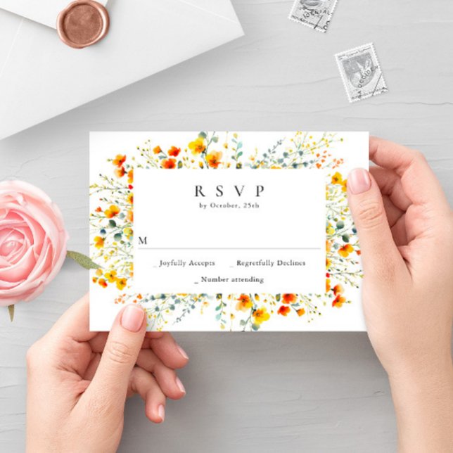 Elegant Watercolor Wild Flowers Floral Wedding RSVP Card (Creator Uploaded)
