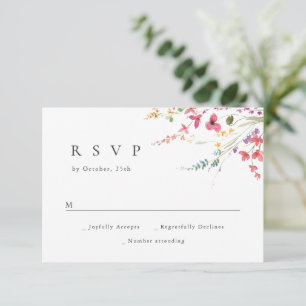 Elegant Watercolor Wild Flowers Floral Wedding RSVP Card