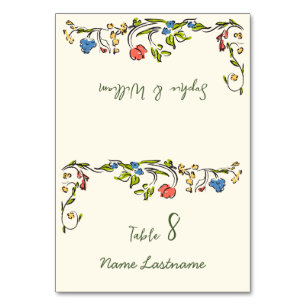 Elegant Watercolor Wild Flowers Floral Wedding Table Number