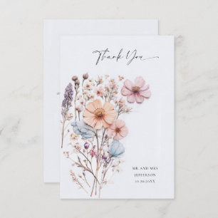 Elegant Watercolor Wild Flowers Floral Wedding Thank You Card