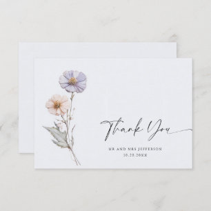 Elegant Watercolor Wild Flowers Floral Wedding Thank You Card
