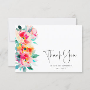 Elegant Watercolor Wild Flowers Floral Wedding Thank You Card
