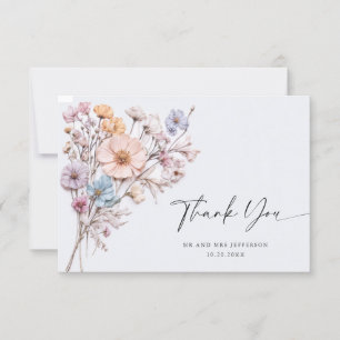 Elegant Watercolor Wild Flowers Floral Wedding Thank You Card