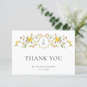 Elegant Watercolor Wild Flowers Floral Wedding Thank You Card