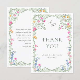 Elegant Watercolor Wild Flowers Floral Wedding Thank You Card