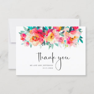 Elegant Watercolor Wild Flowers Floral Wedding Thank You Card