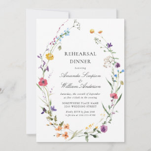 Elegant Watercolor Wild Flowers Rehearsal Dinner Invitation