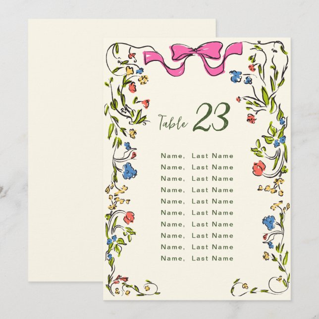 Elegant Watercolor Wild Flowers Table Number Cards (Front/Back)