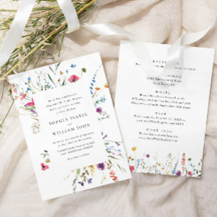 Elegant Watercolor Wild Flowers Wedding All in One Invitation