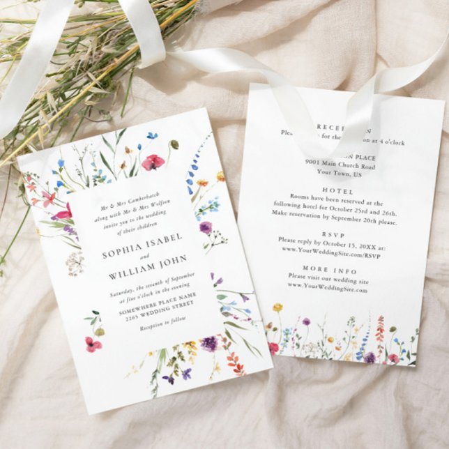 Elegant Watercolor Wild Flowers Wedding All in One Invitation (Creator Uploaded)