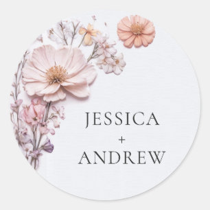 Elegant Watercolor Wild Flowers Wedding Classic Round Sticker