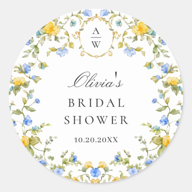 Elegant Watercolor Wild Flowers Wedding Classic Round Sticker (Front)