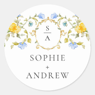 Elegant Watercolor Wild Flowers Wedding Classic Round Sticker
