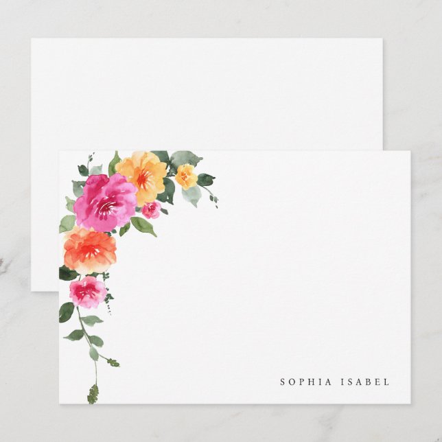 Elegant Watercolor Wild Flowers Wedding Details Card (Front/Back)