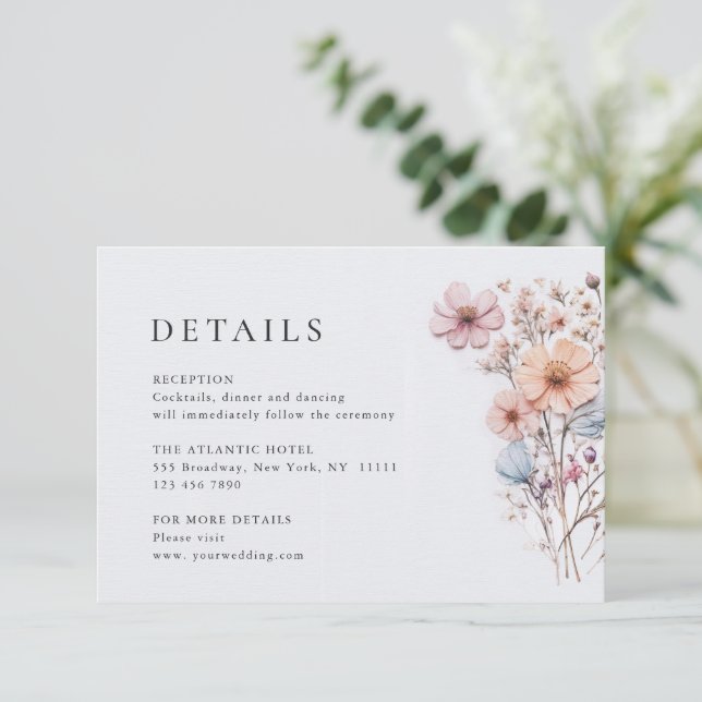 Elegant Watercolor Wild Flowers Wedding Details Enclosure Card (Standing Front)