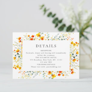 Elegant Watercolor Wild Flowers Wedding Details Enclosure Card