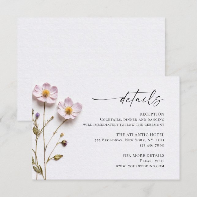 Elegant Watercolor Wild Flowers Wedding Details Enclosure Card (Front/Back)