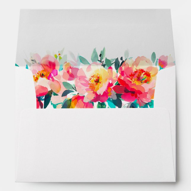 Elegant Watercolor Wild Flowers Wedding Flowers Envelope (Back (Bottom))