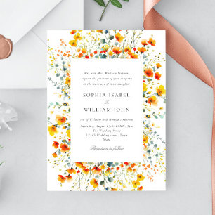Elegant Watercolor Wild Flowers Wedding Invitation