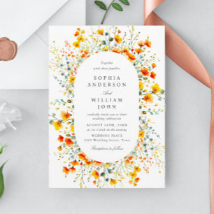 Elegant Watercolor Wild Flowers Wedding Invitation