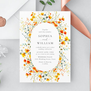 Elegant Watercolor Wild Flowers Wedding Invitation
