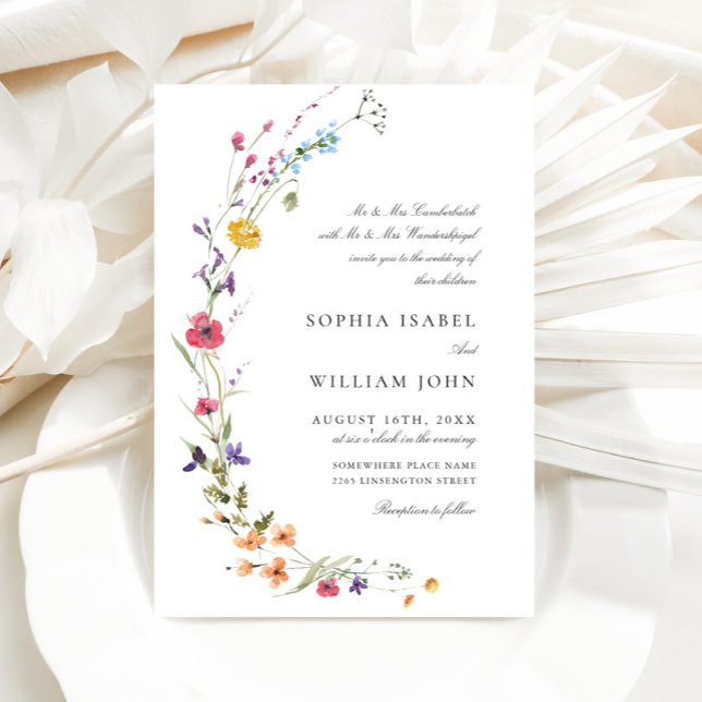 Elegant Watercolor Wild Flowers Wedding Invitation (Creator Uploaded)