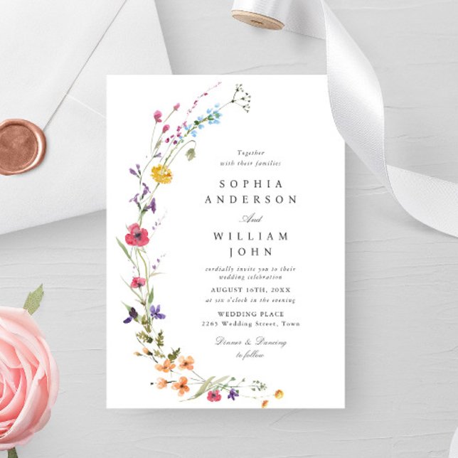Elegant Watercolor Wild Flowers Wedding Invitation (Creator Uploaded)