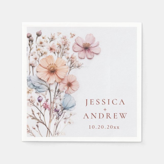 Elegant Watercolor Wild Flowers Wedding Napkin (Front)