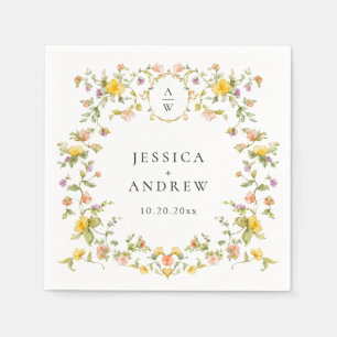 Elegant Watercolor Wild Flowers Wedding Napkin