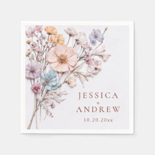 Elegant Watercolor Wild Flowers Wedding Napkin