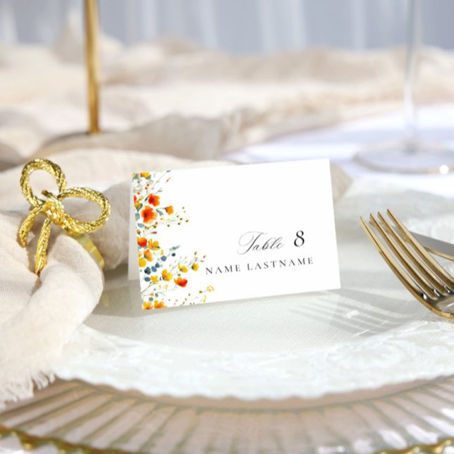 Elegant Watercolor Wild Flowers Wedding Place Card (Creator Uploaded)