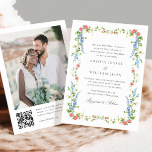Elegant Watercolor Wild Flowers Wedding QR code Invitation
