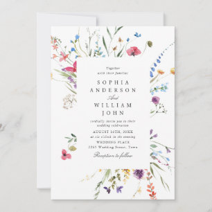 Elegant Watercolor Wild Flowers Wedding QR code Invitation