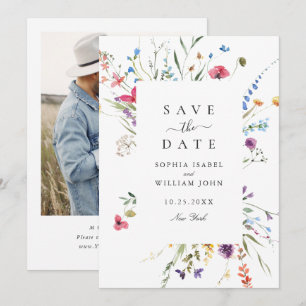 Elegant Watercolor Wild Flowers Wedding Save The Date