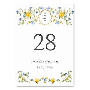Elegant Watercolor Wild Flowers Wedding Table Number