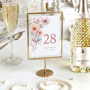 Elegant Watercolor Wild Flowers Wedding Table Number