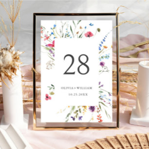 Elegant Watercolor Wild Flowers Wedding Table Number