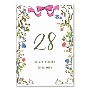 Elegant Watercolor Wild Flowers Wedding Table Number