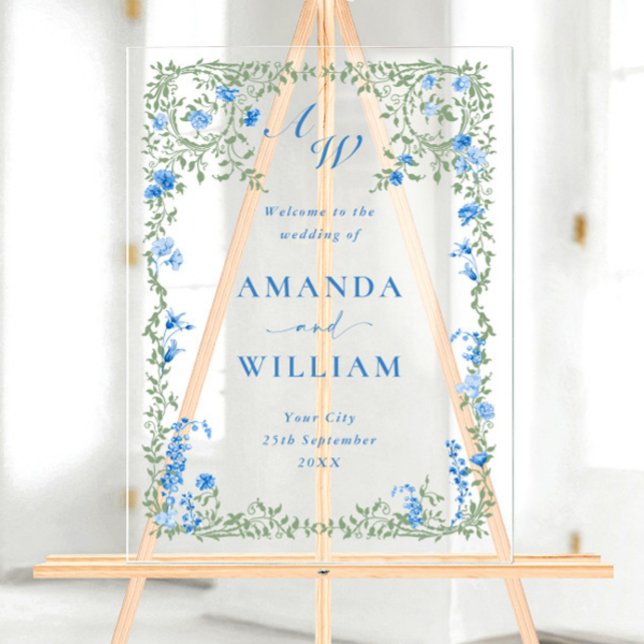 Elegant Watercolor Wild Flowers WELCOME Wedding Acrylic Sign (Creator Uploaded)