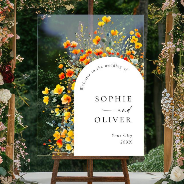 Elegant Watercolor Wild Flowers WELCOME Wedding Acrylic Sign (Creator Uploaded)