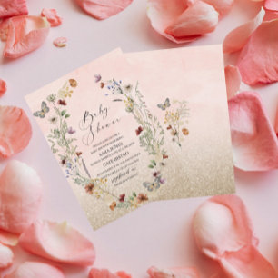 Elegant watercolor wildflower and butterfly Flor Invitation