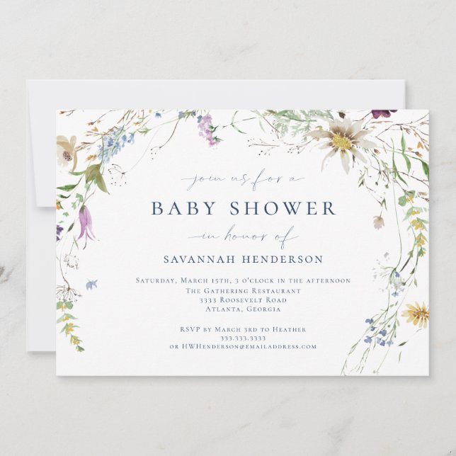 Elegant Watercolor Wildflower Baby Shower Invitation (Front)