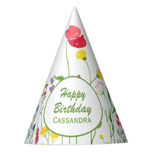Elegant Watercolor Wildflower Botanical Birthday Party Hat